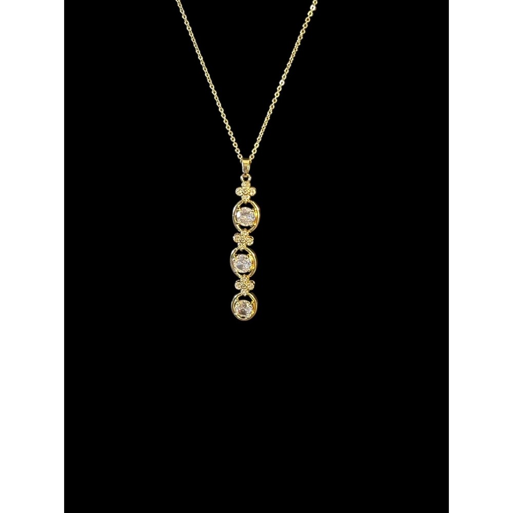 Elegant Gold‎ Tone CZ Drop Necklace – Adjustable Station Pendant – Gift Ready